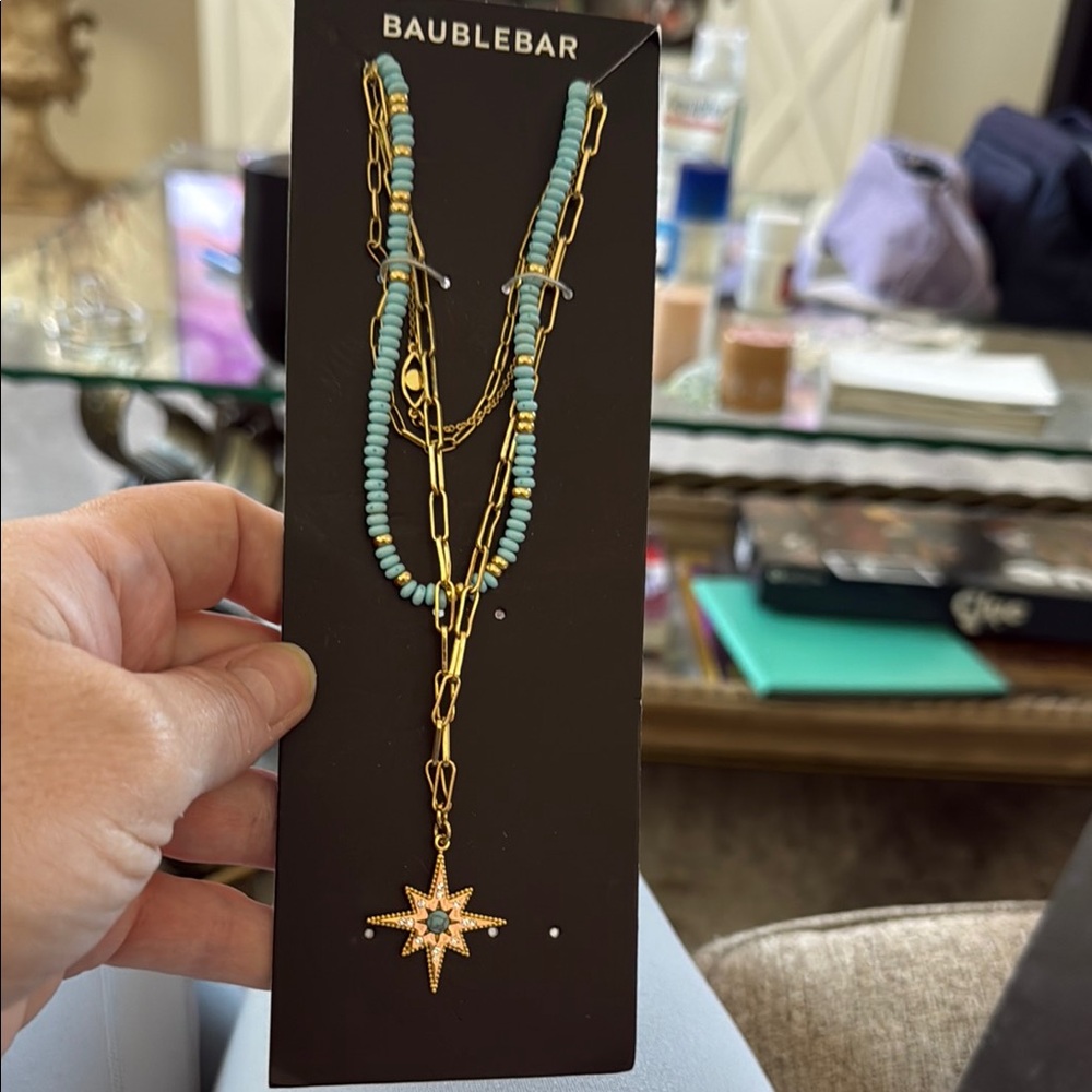 BaubleBar Gold and Blue Starburst Necklace